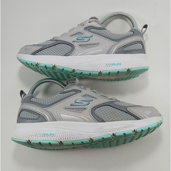 Skechers Go Run Consistant Gray/ turquoise lace up womans running shoe size 7 - Picture 2 of 11